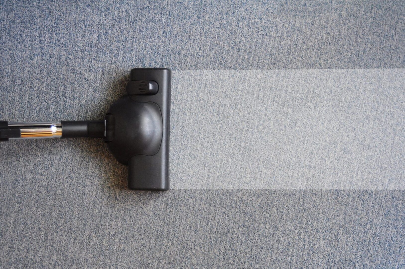 Vacuum cleaner cleaning a carpet with a clear path.